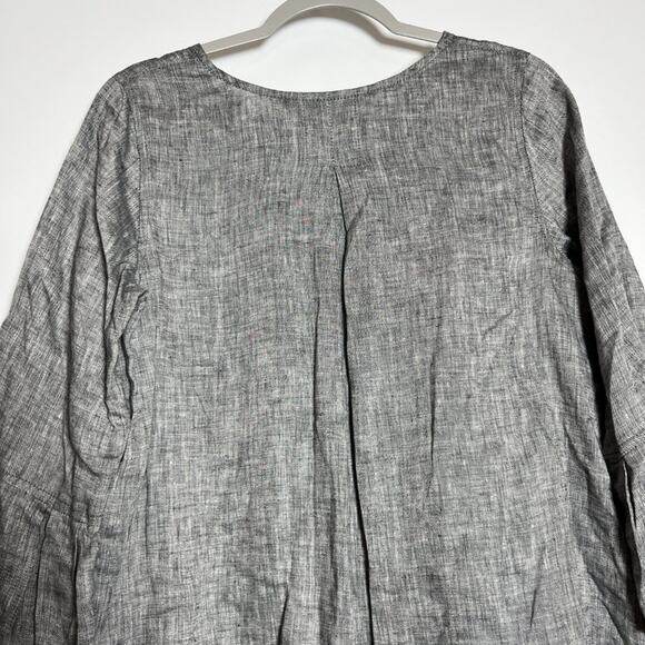 Crown Linen Designs Shirt Dress SIZE S Gray Chambray Bell Sleeve 100% Linen - Picture 8 of 10